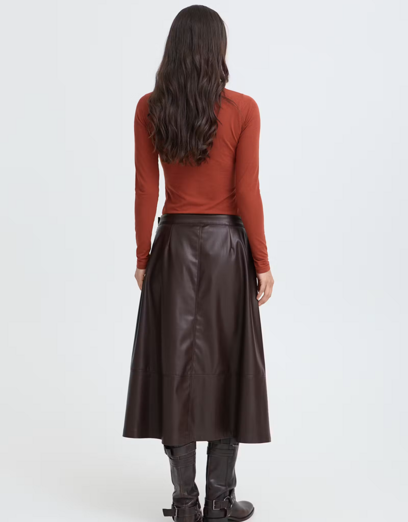 B.Young Daja Midi Pleather Skirt in Java Brown