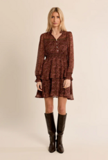 Molly Bracken Kasey Long Sleeve Mini Dress in Khaki Olga Floral