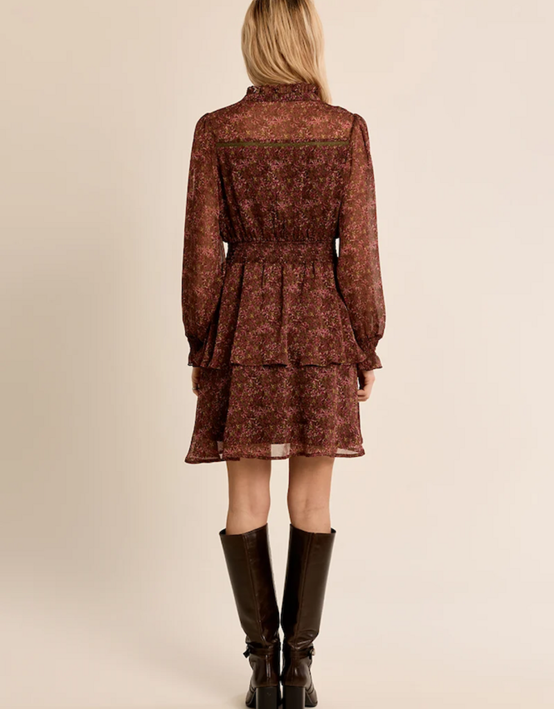 Molly Bracken Kasey Long Sleeve Mini Dress in Khaki Olga Floral