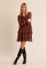 Molly Bracken Kasey Long Sleeve Mini Dress in Khaki Olga Floral