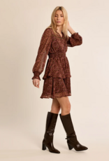 Molly Bracken Kasey Long Sleeve Mini Dress in Khaki Olga Floral