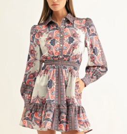 Adelyn Rae Peyton Long Sleeve Smocked Shirt Mini Dress