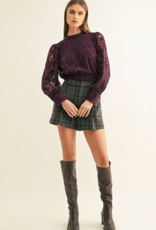 Adelyn Rae Myla Mock Neck Long Sleeve Lace Top in Plum