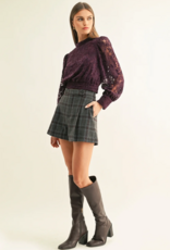 Adelyn Rae Myla Mock Neck Long Sleeve Lace Top in Plum