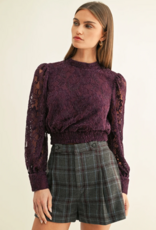 Adelyn Rae Myla Mock Neck Long Sleeve Lace Top in Plum