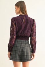 Adelyn Rae Myla Mock Neck Long Sleeve Lace Top in Plum