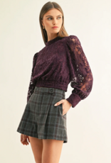 Adelyn Rae Myla Mock Neck Long Sleeve Lace Top in Plum