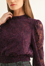 Adelyn Rae Myla Mock Neck Long Sleeve Lace Top in Plum