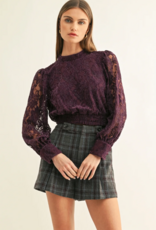Adelyn Rae Myla Mock Neck Long Sleeve Lace Top in Plum
