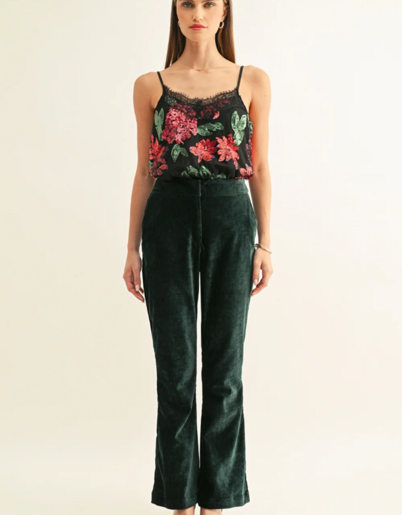 Adelyn Rae Scarlette Contrast Lace Sequin Cami in Black Mutli Sequin