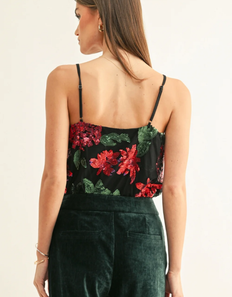 Adelyn Rae Scarlette Contrast Lace Sequin Cami in Black Mutli Sequin
