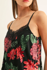 Adelyn Rae Scarlette Contrast Lace Sequin Cami in Black Mutli Sequin