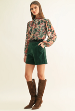 Adelyn Rae Scarlette Burnout Velvet Tied Neck Blouse in Teal Multi Floral