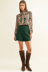 Adelyn Rae Scarlette Burnout Velvet Tied Neck Blouse in Teal Multi Floral