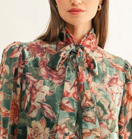 Adelyn Rae Scarlette Floral Burnout Velvet Tied Neck Blouse