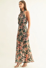 Adelyn Rae Veda Burnout Velvet Draped Maxi Dress in Teal Multi Floral
