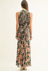 Adelyn Rae Veda Burnout Velvet Draped Maxi Dress in Teal Multi Floral