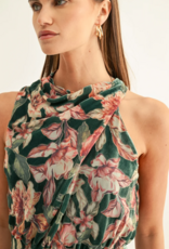 Adelyn Rae Veda Burnout Velvet Draped Maxi Dress in Teal Multi Floral
