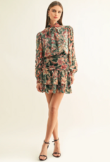 Adelyn Rae Thea Burnout Velvet Tiered Mini Skirt in Teal Multi Floral