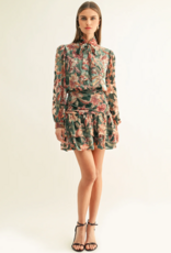 Adelyn Rae Thea Burnout Velvet Tiered Mini Skirt in Teal Multi Floral