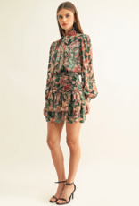 Adelyn Rae Thea Burnout Velvet Tiered Mini Skirt in Teal Multi Floral