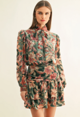 Adelyn Rae Thea Burnout Velvet Tiered Mini Skirt in Teal Multi Floral