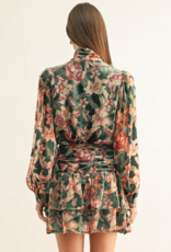 Adelyn Rae Thea Burnout Velvet Tiered Mini Skirt in Teal Multi Floral