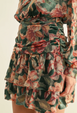 Adelyn Rae Thea Burnout Velvet Tiered Mini Skirt in Teal Multi Floral