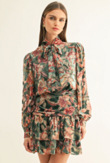 Adelyn Rae Thea Burnout Velvet Tiered Mini Skirt in Teal Multi Floral