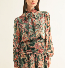 Adelyn Rae Thea Burnout Velvet Tiered Mini Skirt in Teal Multi Floral