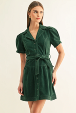 Adelyn Rae Paige Vegan Suede Belted Mini Dress in Hunter Green
