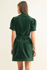 Adelyn Rae Paige Vegan Suede Belted Mini Dress in Hunter Green