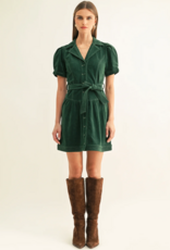 Adelyn Rae Paige Vegan Suede Belted Mini Dress in Hunter Green