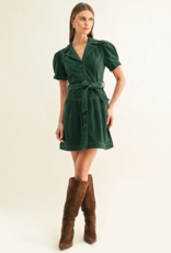 Adelyn Rae Paige Vegan Suede Belted Mini Dress in Hunter Green