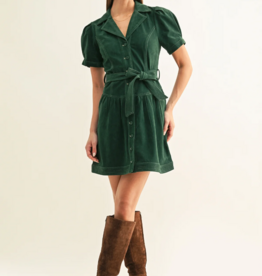 Adelyn Rae Paige Vegan Suede Belted Mini Dress in Hunter Green