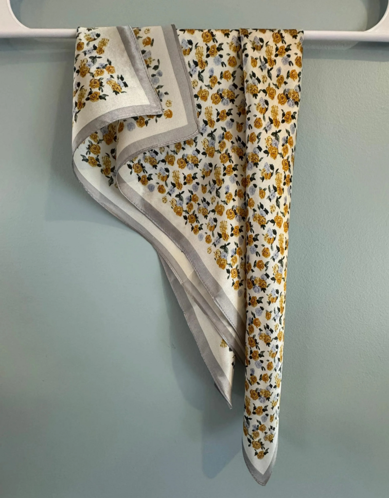 LadyJuneAccessories Vintage Rose Silk Scarf in Yellow Rose White