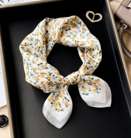 LadyJuneAccessories Vintage Rose Silk Scarf in Yellow Rose White