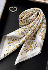 LadyJuneAccessories Vintage Rose Silk Scarf in Yellow Rose White