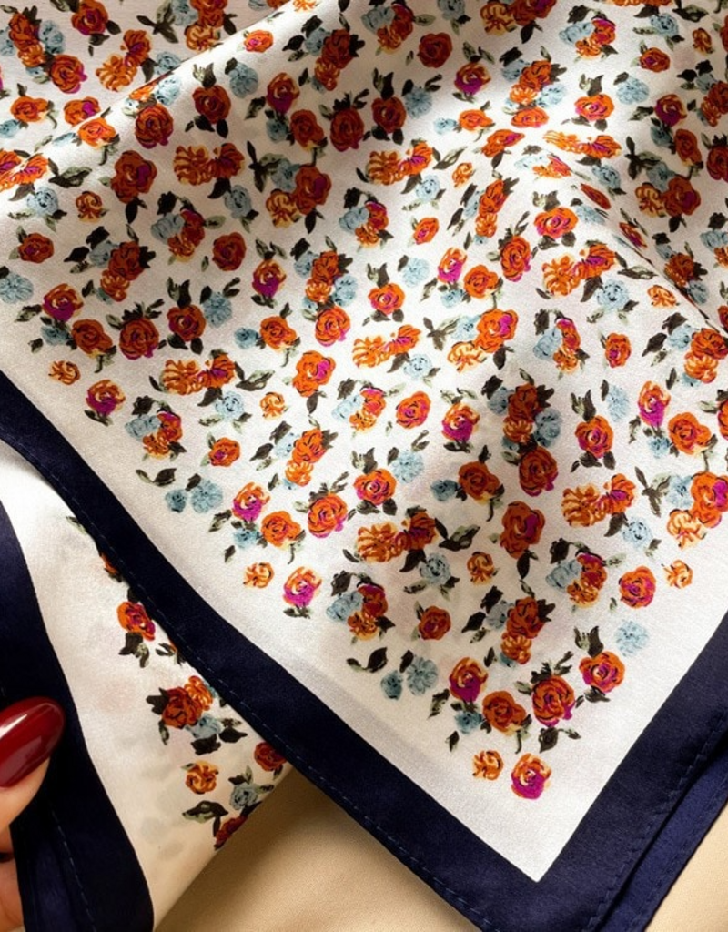 LadyJuneAccessories Vintage Rose Silk Scarf in Red Rose White