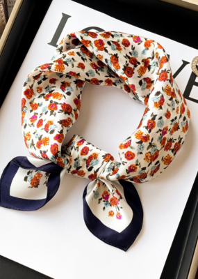 LadyJuneAccessories Vintage Rose Silk Scarf in Red Rose White