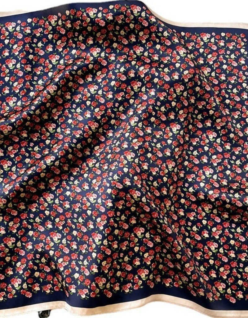 LadyJuneAccessories Vintage Rose Silk Scarf in Red Rose Blue