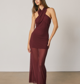 Dress Forum Chelle Twisted Halter Neck Maxi With Mesh Skirt in Merlot