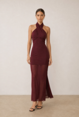 Dress Forum Chelle Twisted Halter Neck Maxi With Mesh Skirt in Merlot