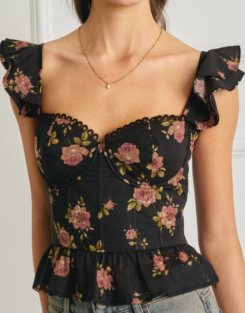 Dress Forum Rose Mood Corset Flutter Top in Night Rose
