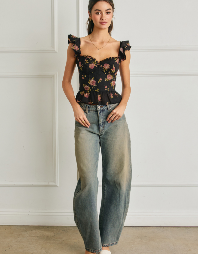 Dress Forum Rose Mood Corset Flutter Top in Night Rose