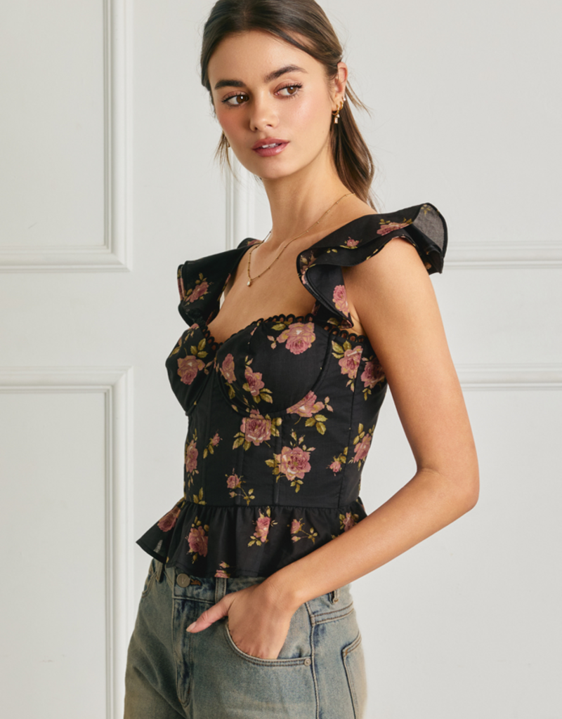 Dress Forum Rose Mood Corset Flutter Top in Night Rose