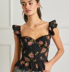 Dress Forum Rose Mood Corset Flutter Top in Night Rose