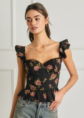Dress Forum Rose Mood Corset Flutter Top in Night Rose