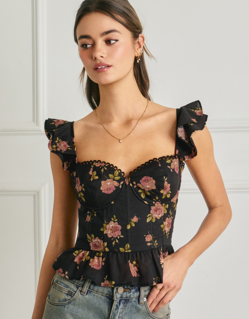Dress Forum Rose Mood Corset Flutter Top in Night Rose