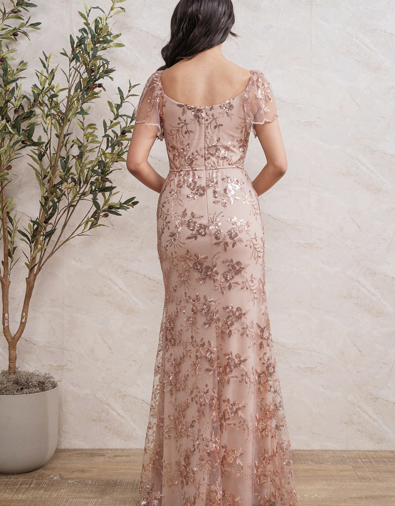 Soieblu Briar Maxi Flutter Sleeve Dress with Sequin Details in Dusty Rose